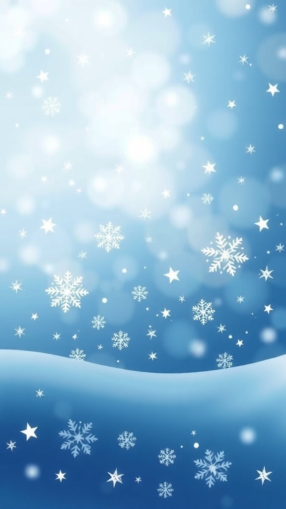 Elegant white and blue Christmas wallpaper with snowflakes and stars.